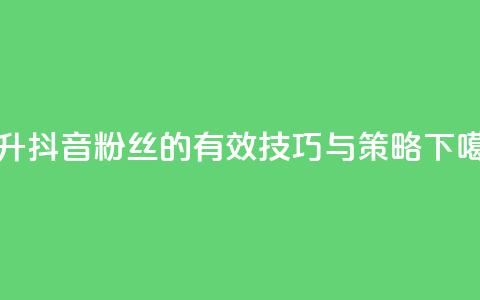 提升抖音粉丝的有效技巧与策略 第1张 提升抖音粉丝的有效技巧与策略 第1张