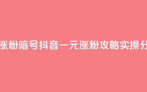抖音一元涨粉1000暗号 - 抖音一元涨粉1000，攻略实操分享!  第1张