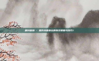 刷抖音粉 - 提升抖音粉丝的有效策略与技巧！