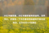 小红书播放量，小红书播放量有收益吗，当然可以。这里有一个符合要求的标题和文章内容组合，亿乐社区SUP货源站