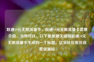 联通19元无限流量卡，联通19元无限流量卡套餐介绍，当然可以。以下是根据关键词联通19元无限流量卡生成的一个标题，亿乐社区低价自营货源站