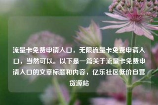 流量卡免费申请入口，无限流量卡免费申请入口，当然可以。以下是一篇关于流量卡免费申请入口的文章标题和内容，亿乐社区低价自营货源站