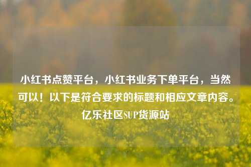 小红书点赞平台，小红书业务下单平台，当然可以！以下是符合要求的标题和相应文章内容。亿乐社区SUP货源站  第1张