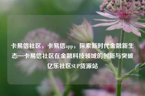 卡易信社区，卡易信app，探索新时代金融新生态—卡易信社区在金融科技领域的创新与突破亿乐社区SUP货源站  第1张
