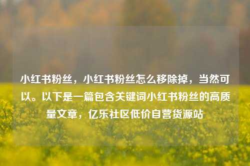 小红书粉丝	，小红书粉丝怎么移除掉，当然可以。以下是一篇包含关键词小红书粉丝的高质量文章，亿乐社区低价自营货源站  第1张